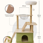 Torre para Gatos con Rascador de Madera y Tela