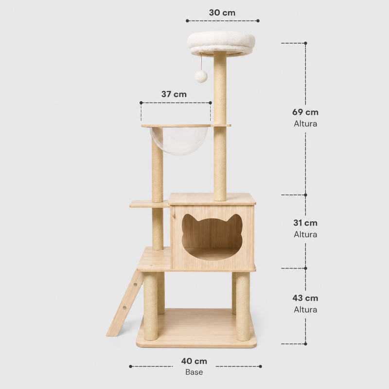Torre para Gatos de Madera 143cm con Rampa y Cueva